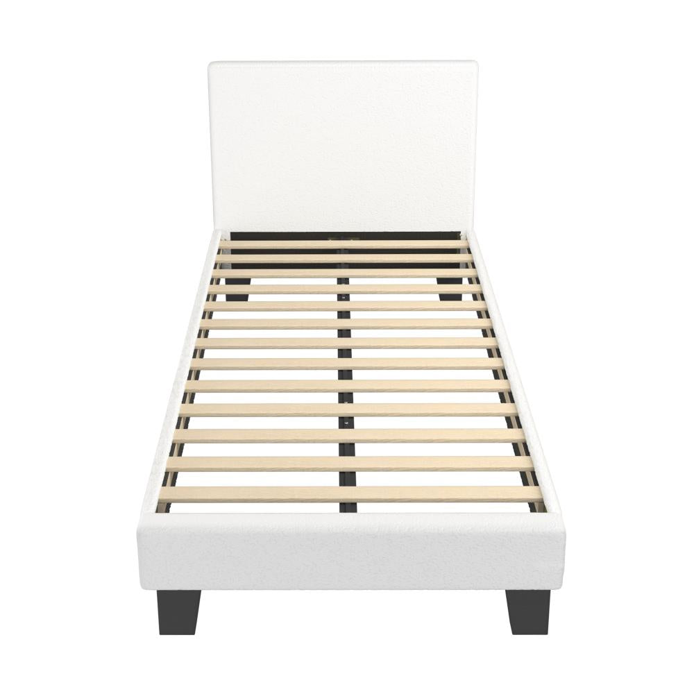Oikiture King Single Bed Frame with Wooden Slats and Boucle Fabric Bed Base Mattress Platfrom White-Bed Frames-PEROZ Accessories