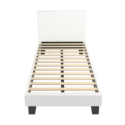 Oikiture King Single Bed Frame with Wooden Slats and Boucle Fabric Bed Base Mattress Platfrom White-Bed Frames-PEROZ Accessories