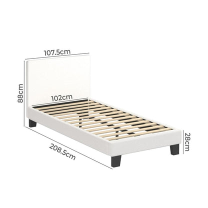 Oikiture King Single Bed Frame with Wooden Slats and Boucle Fabric Bed Base Mattress Platfrom White-Bed Frames-PEROZ Accessories