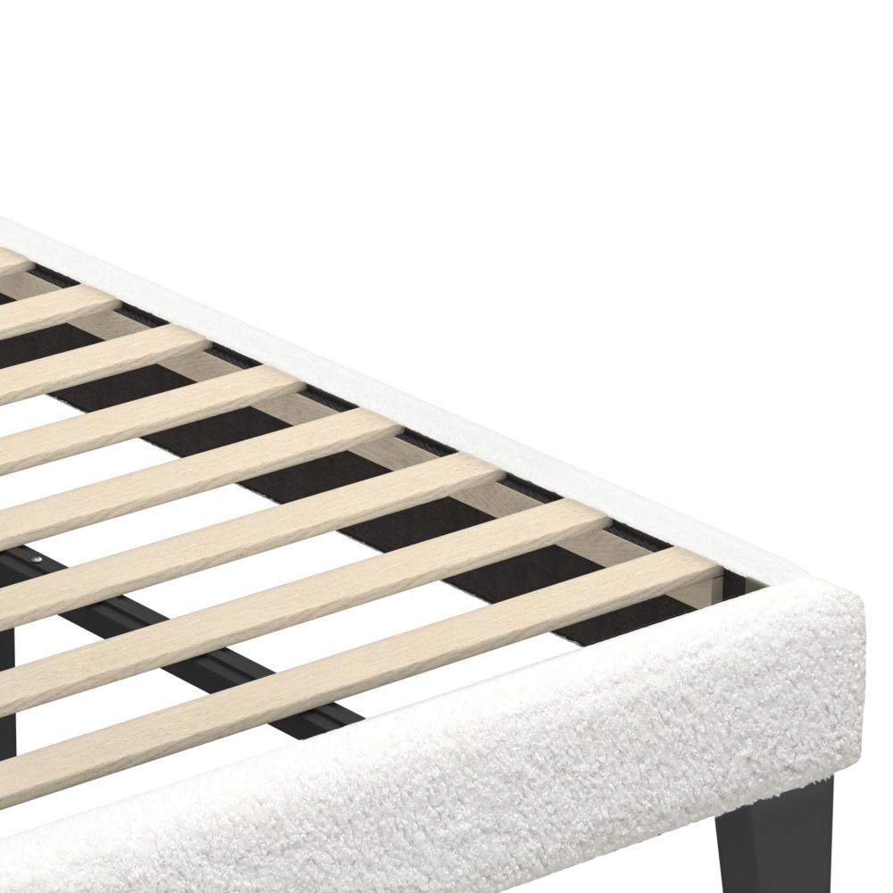 Oikiture King Single Bed Frame with Wooden Slats and Boucle Fabric Bed Base Mattress Platfrom White-Bed Frames-PEROZ Accessories