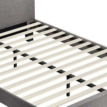 Oikiture Bed Frame Queen Size Mattress Base Platform Wooden Slats Grey Fabric-Bed Frames-PEROZ Accessories