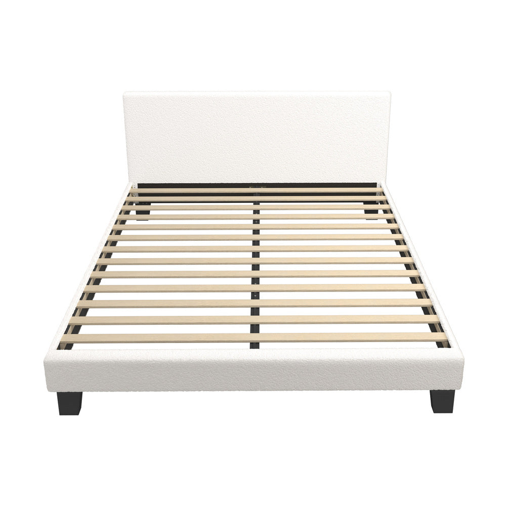 Oikiture Queen Bed Frame with Wooden Slats and Boucle Fabric Bed Base Mattress Platfrom White-Bed Frames-PEROZ Accessories
