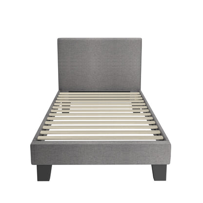 Oikiture Bed Frame Single Size Mattress Base Platform Wooden Slats Grey Fabric-Bed Frames-PEROZ Accessories