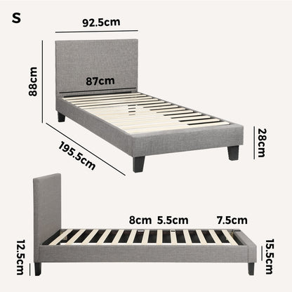 Oikiture Bed Frame Single Size Mattress Base Platform Wooden Slats Grey Fabric-Bed Frames-PEROZ Accessories