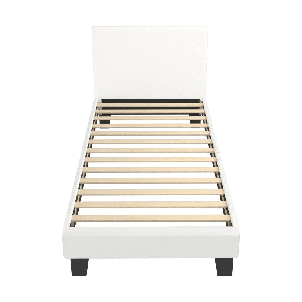 Oikiture Single Bed Frame with Wooden Slats and Boucle Fabric Bed Base Mattress Platfrom White-Bed Frames-PEROZ Accessories