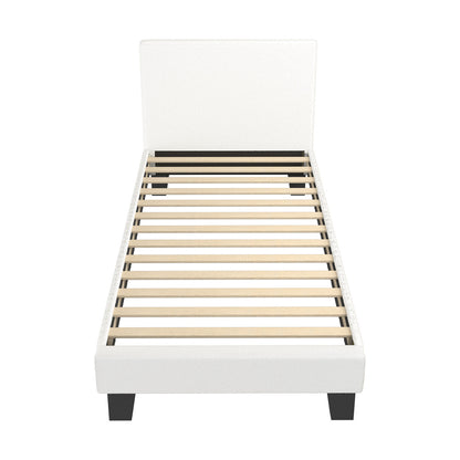 Oikiture Single Bed Frame with Wooden Slats and Boucle Fabric Bed Base Mattress Platfrom White-Bed Frames-PEROZ Accessories