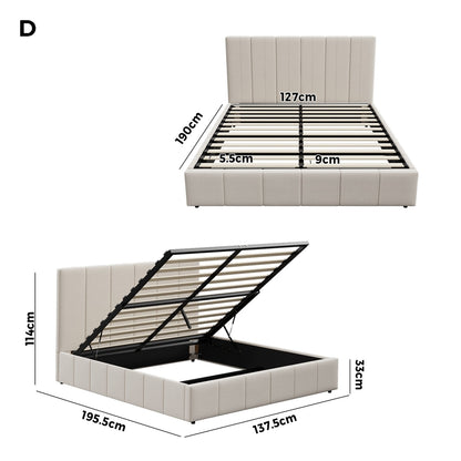 Oikiture Bed Frame Double Size Gas Lift Storage Base VISH-Bed Frame-PEROZ Accessories