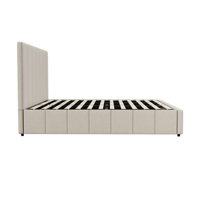 Oikiture Bed Frame King Size Gas Lift Base Beige Fabric-Bed Frame-PEROZ Accessories