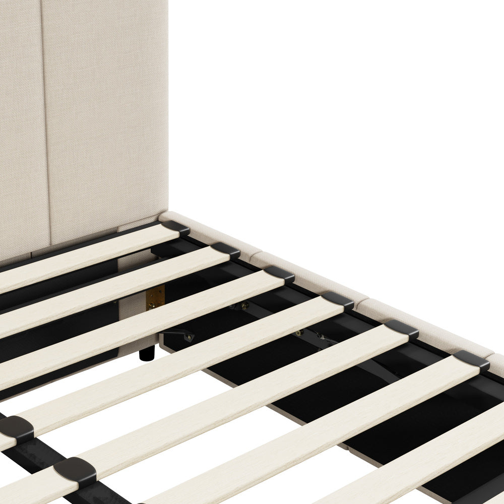 Oikiture Bed Frame King Size Gas Lift Base Beige Fabric-Bed Frame-PEROZ Accessories