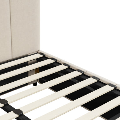Oikiture Bed Frame King Size Gas Lift Base Beige Fabric-Bed Frame-PEROZ Accessories