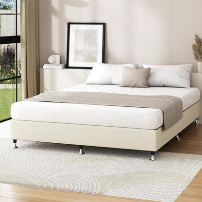 Oikiture Bed Frame Queen Size Bed Base Platform Beige-Bed Frames-PEROZ Accessories