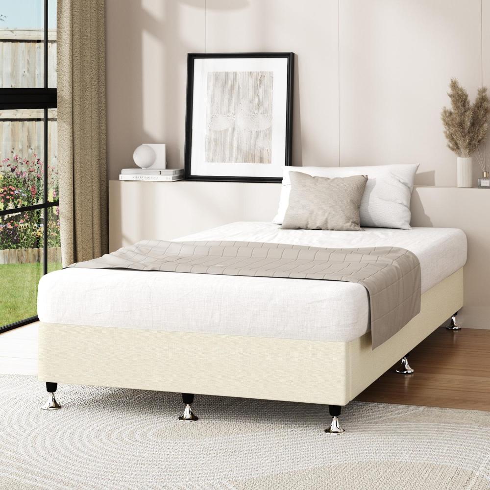 Oikiture Bed Frame Single Size Bed Base Platform Beige-Bed Frames-PEROZ Accessories