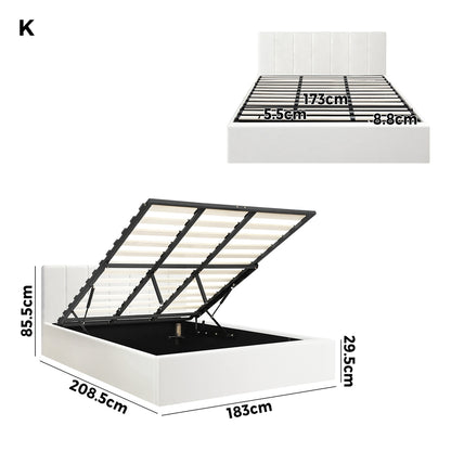 Oikiture Bed Frame King Size Gas Lift Base PU Leather ZOE-Bed Frame-PEROZ Accessories