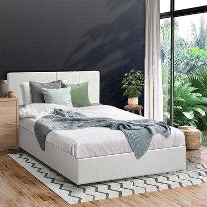 Oikiture Bed Frame Single Size Gas Lift Base PU Leather ZOE-Bed Frame-PEROZ Accessories