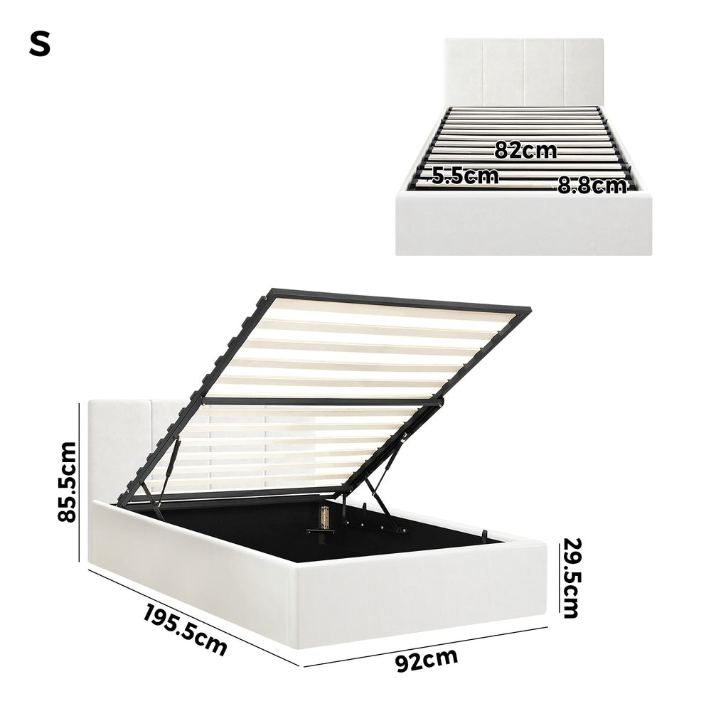 Oikiture Bed Frame Single Size Gas Lift Base PU Leather ZOE-Bed Frame-PEROZ Accessories