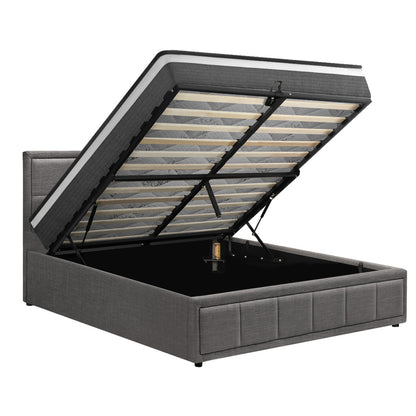 Oikiture Bed Frame With Mattress Set Double Size Gas Lift Grey BOSS-Bed Frame-PEROZ Accessories