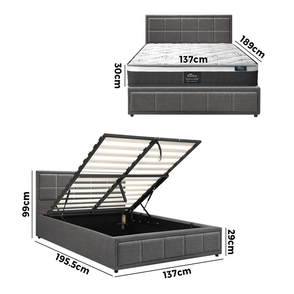 Oikiture Bed Frame With Mattress Set Double Size Gas Lift Grey BOSS-Bed Frame-PEROZ Accessories