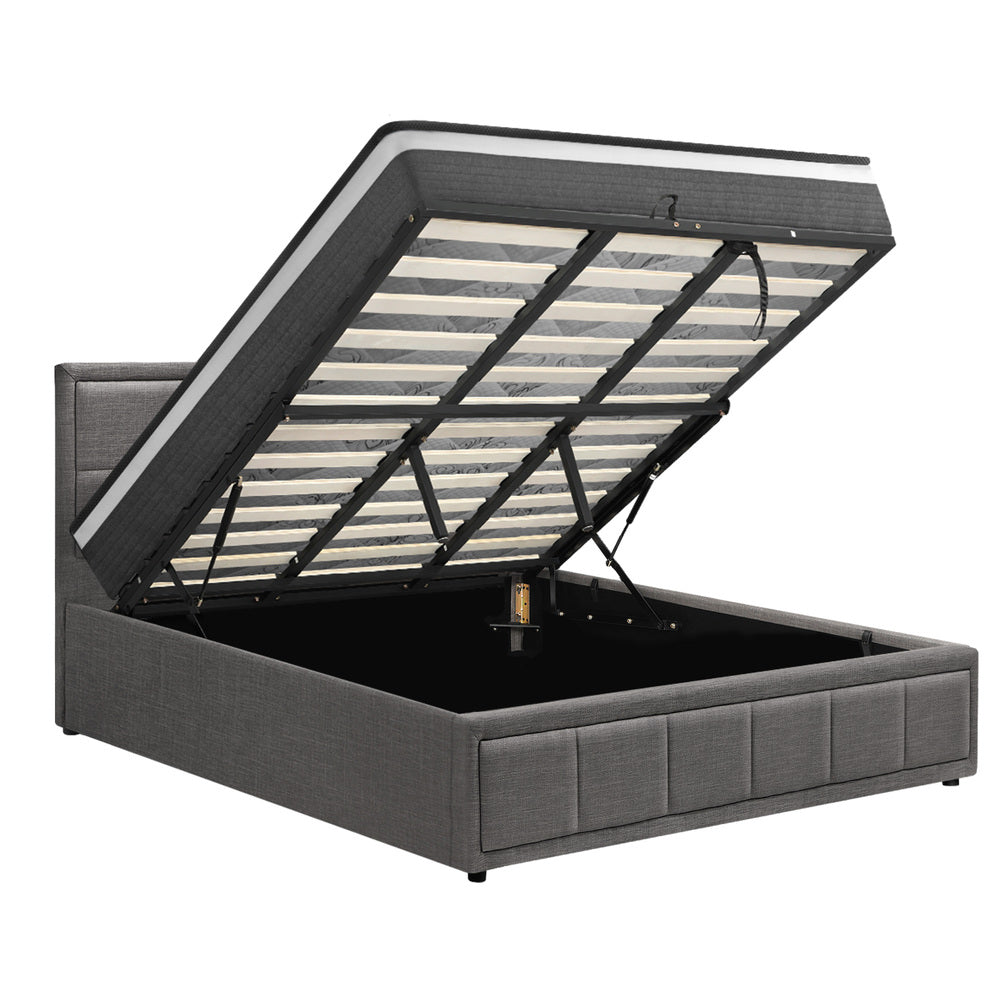 Oikiture Bed Frame With Mattress Set King Size Gas Lift Grey BOSS-Bed Frame-PEROZ Accessories