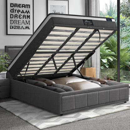 Oikiture Bed Frame With Mattress Set King Size Gas Lift Grey BOSS-Bed Frame-PEROZ Accessories