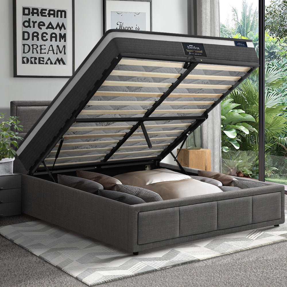 Oikiture Bed Frame With Mattress Set King Single Gas Lift Grey BOSS-Bed Frame-PEROZ Accessories