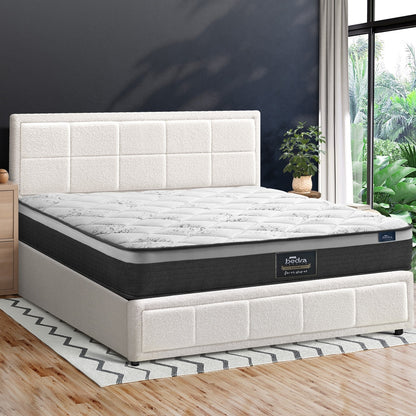 Oikiture Bed Frame With Mattress Set Double Size Gas Lift White BOSS-Bed Frame-PEROZ Accessories