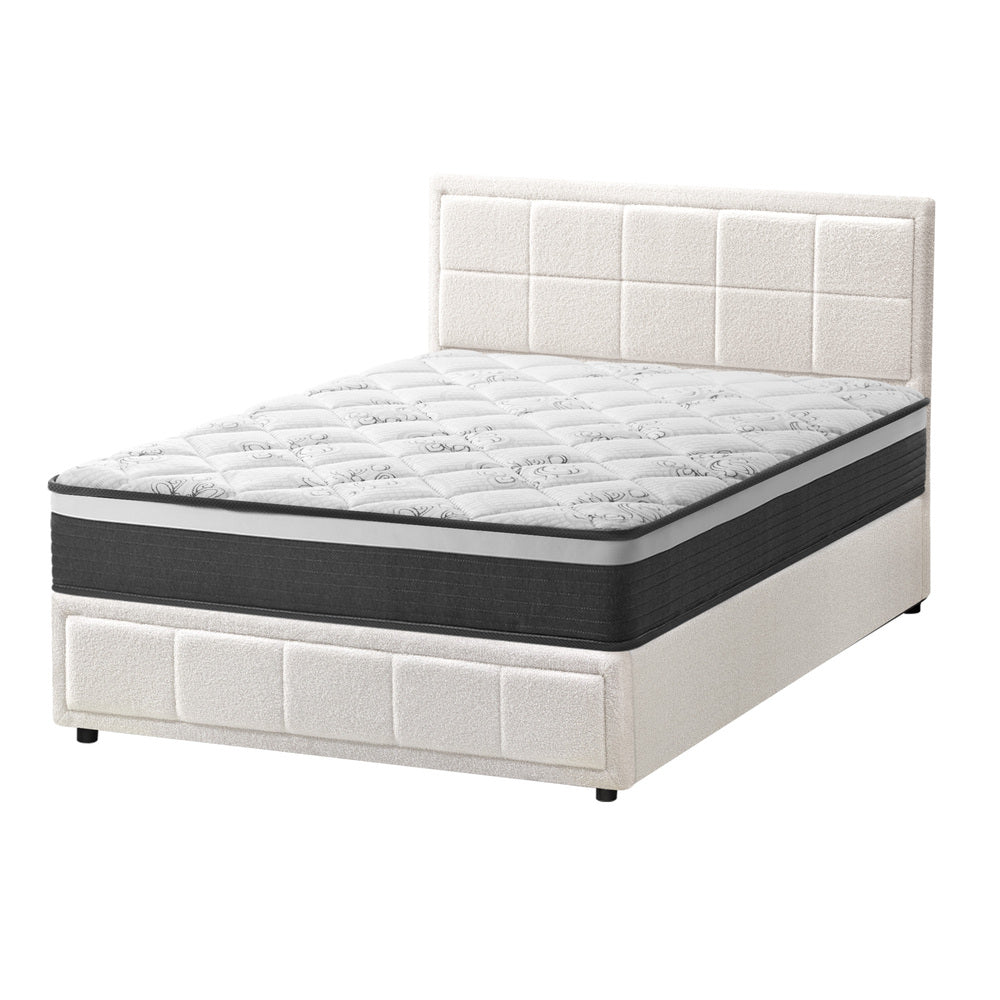 Oikiture Bed Frame With Mattress Set Double Size Gas Lift White BOSS-Bed Frame-PEROZ Accessories