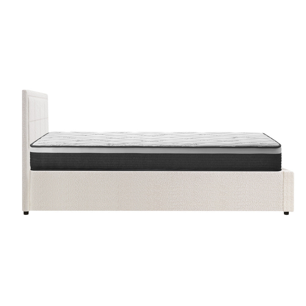 Oikiture Bed Frame With Mattress Set Double Size Gas Lift White BOSS-Bed Frame-PEROZ Accessories
