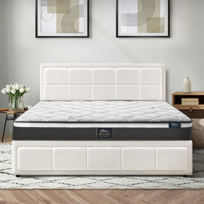 Oikiture Bed Frame With Mattress Set Double Size Gas Lift White BOSS-Bed Frame-PEROZ Accessories