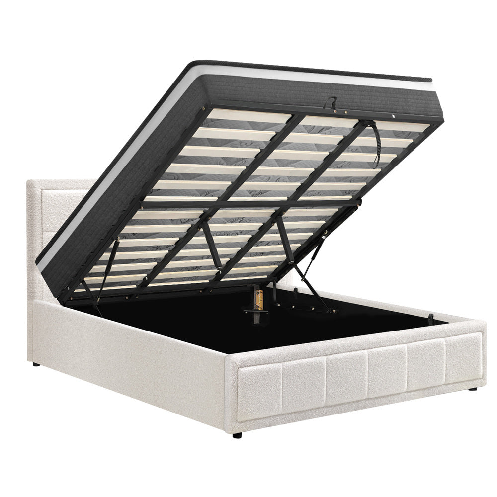 Oikiture Bed Frame With Mattress Set King Size Gas Lift White BOSS-Bed Frame-PEROZ Accessories