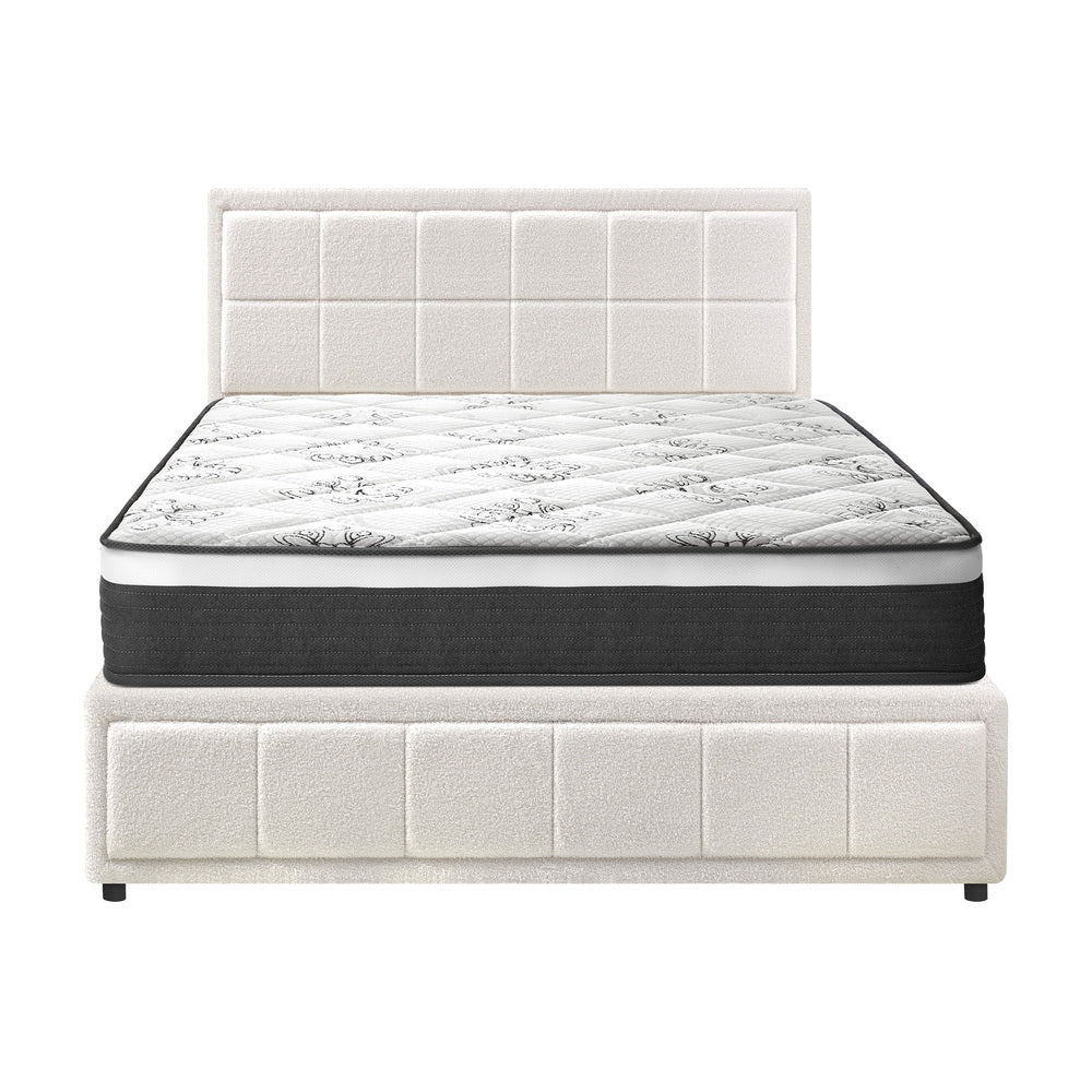 Oikiture Bed Frame With Mattress Set King Size Gas Lift White BOSS-Bed Frame-PEROZ Accessories