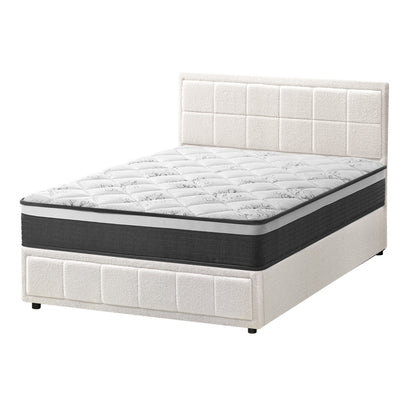 Oikiture Bed Frame With Mattress Set King Size Gas Lift White BOSS-Bed Frame-PEROZ Accessories