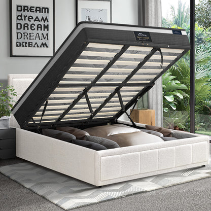 Oikiture Bed Frame With Mattress Set King Size Gas Lift White BOSS-Bed Frame-PEROZ Accessories