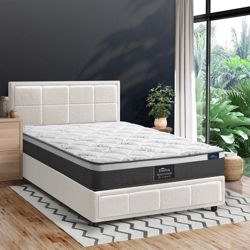 Oikiture Bed Frame With Mattress Set King Single Gas Lift White BOSS-Bed Frame-PEROZ Accessories