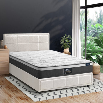Oikiture Bed Frame With Mattress Set King Single Gas Lift White BOSS-Bed Frame-PEROZ Accessories