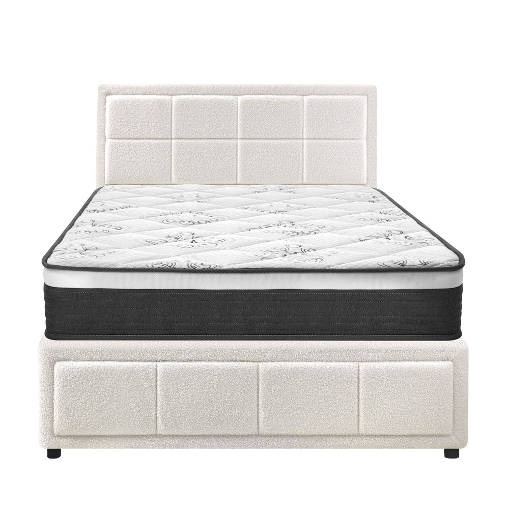 Oikiture Bed Frame With Mattress Set King Single Gas Lift White BOSS-Bed Frame-PEROZ Accessories