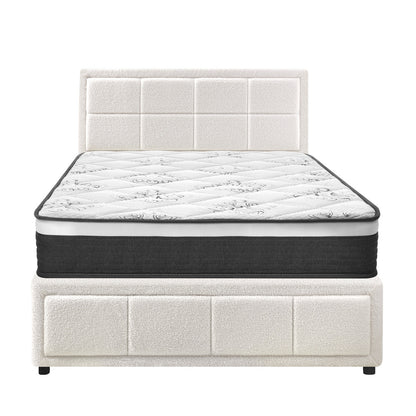 Oikiture Bed Frame With Mattress Set King Single Gas Lift White BOSS-Bed Frame-PEROZ Accessories