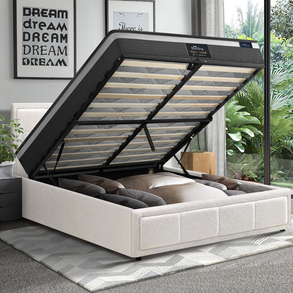Oikiture Bed Frame With Mattress Set King Single Gas Lift White BOSS-Bed Frame-PEROZ Accessories