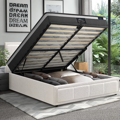 Oikiture Bed Frame With Mattress Set King Single Gas Lift White BOSS-Bed Frame-PEROZ Accessories