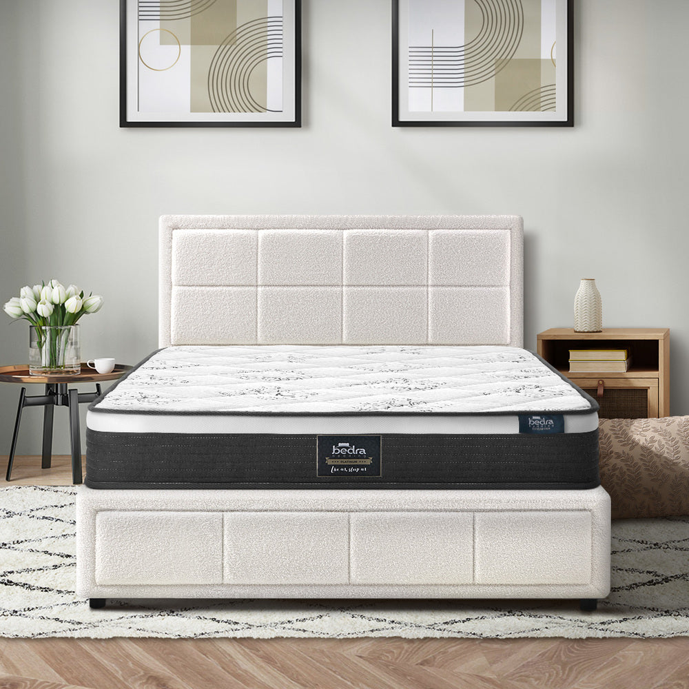 Oikiture Bed Frame With Mattress Set King Single Gas Lift White BOSS-Bed Frame-PEROZ Accessories