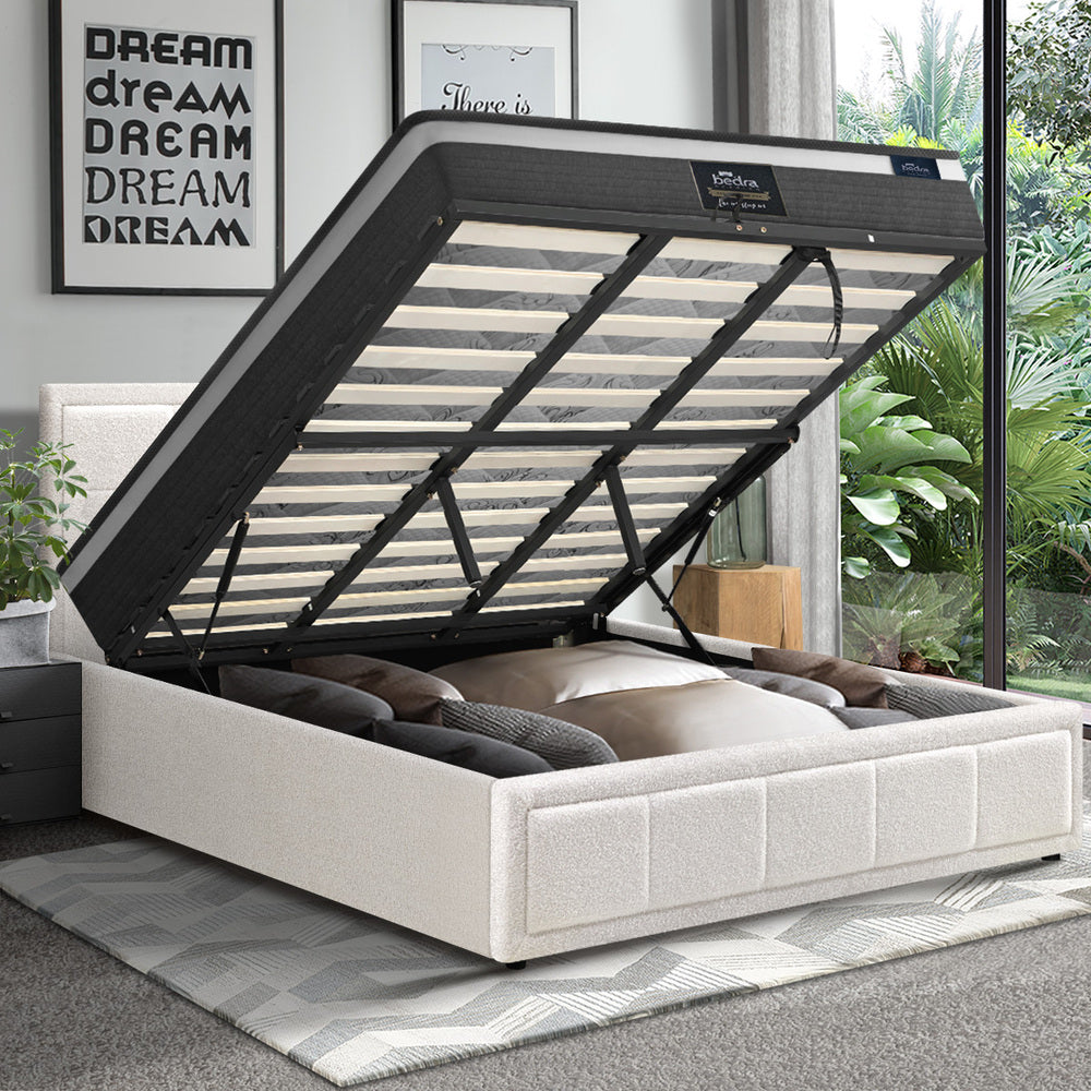 Oikiture Bed Frame With Mattress Set Queen Size Gas Lift White BOSS-Bed Frame-PEROZ Accessories