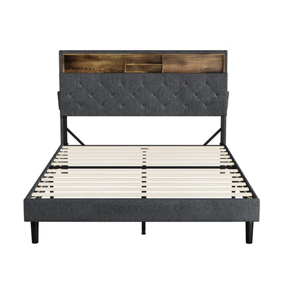 Oikiture Bed Frame with LED Storage Bedhead Double Size NOVI-Bed Frame-PEROZ Accessories