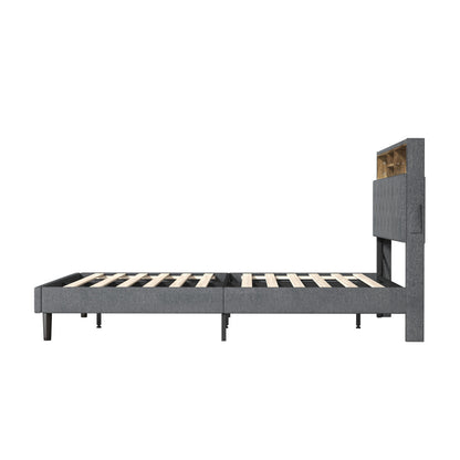 Oikiture Bed Frame with LED Storage Bedhead Double Size NOVI-Bed Frame-PEROZ Accessories