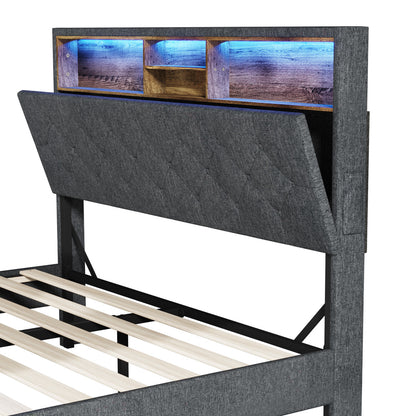Oikiture Bed Frame with LED Storage Bedhead Double Size NOVI-Bed Frame-PEROZ Accessories