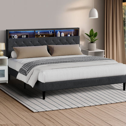 Oikiture Bed Frame with LED Storage Bedhead King Size NOVI-Bed Frame-PEROZ Accessories