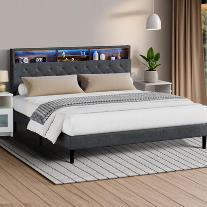 Oikiture Bed Frame with LED Storage Bedhead King Size NOVI-Bed Frame-PEROZ Accessories