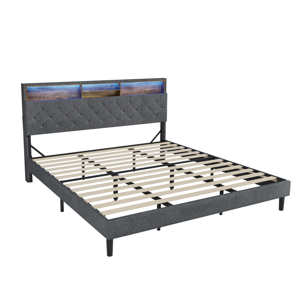 Oikiture Bed Frame with LED Storage Bedhead King Size NOVI-Bed Frame-PEROZ Accessories