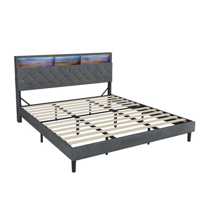 Oikiture Bed Frame with LED Storage Bedhead King Size NOVI-Bed Frame-PEROZ Accessories