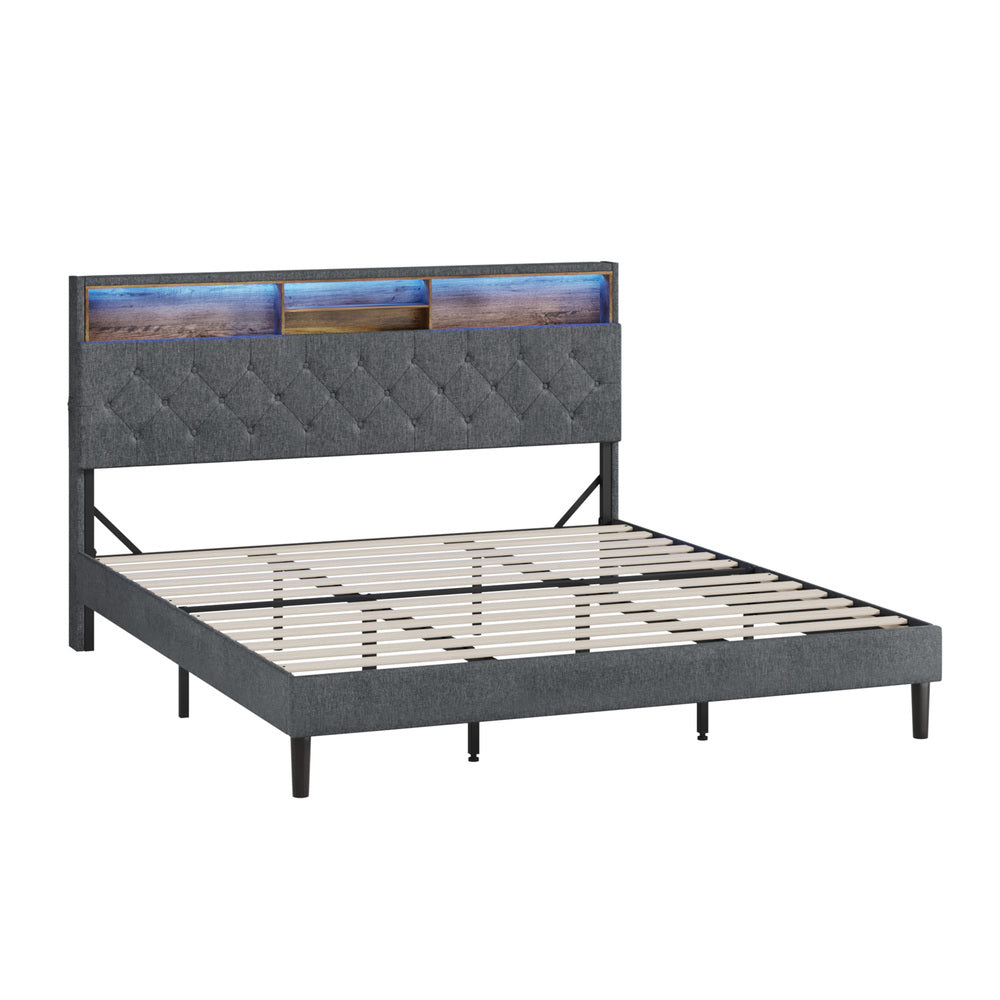 Oikiture Bed Frame with LED Storage Bedhead King Size NOVI-Bed Frame-PEROZ Accessories