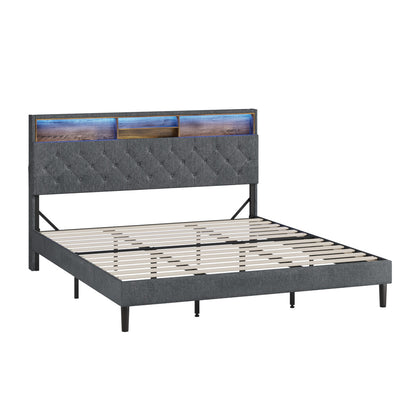Oikiture Bed Frame with LED Storage Bedhead King Size NOVI-Bed Frame-PEROZ Accessories