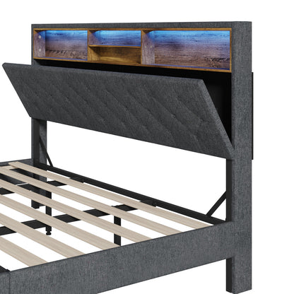 Oikiture Bed Frame with LED Storage Bedhead King Size NOVI-Bed Frame-PEROZ Accessories